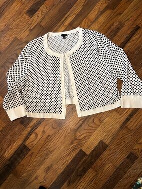 Talbots Black Polka Dot Cropped Shrug/Cardigan on Cream